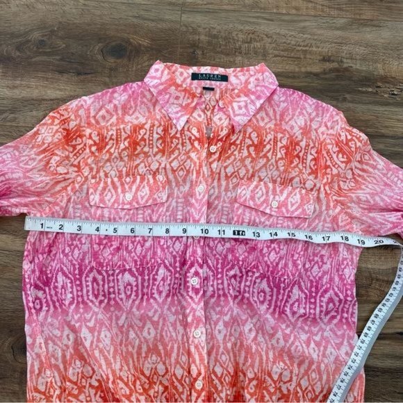 LAUREN RALPH LAUREN Colorful Batik print Tie front Button up Shirt S-M LIKE NEW - Picture 10 of 12
